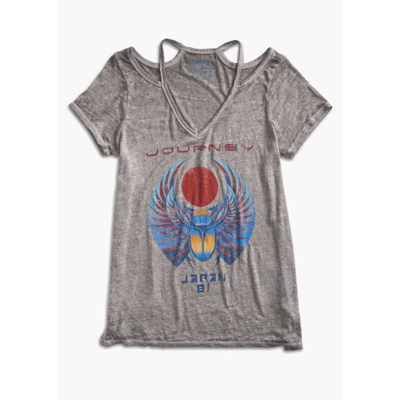 Journey Lucky Brand T-Shirt Tee Cold Shoulder Cutouts Gray Relaxed Size S - Picture 3 of 10
